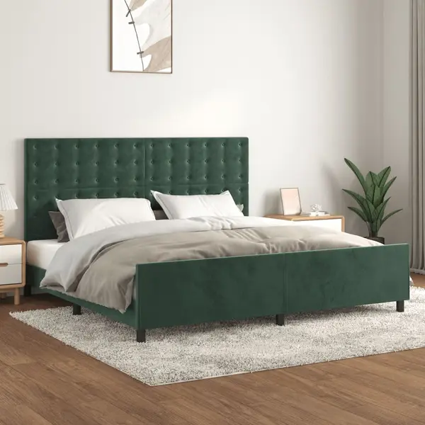 Gossi cadru de pat fara saltea, verde inchis, 200x200 cm, catifea
