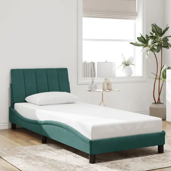 Gossi cadru de pat fara saltea, verde inchis, 90x200 cm, catifea