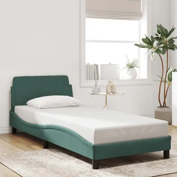 Gossi cadru de pat fara saltea, verde inchis, 90x200 cm, catifea