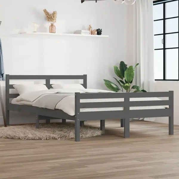 Gossi cadru de pat, gri, 140x200 cm, lemn masiv de pin