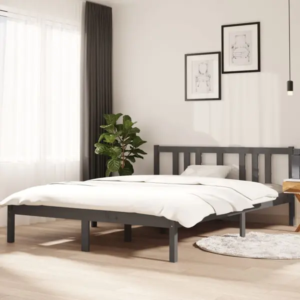 Gossi cadru de pat, gri, 140x200 cm, lemn masiv de pin