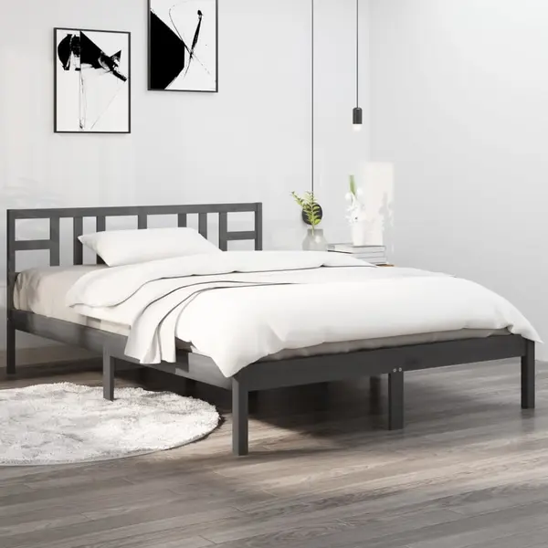 Gossi cadru de pat, gri, 200x200 cm, lemn masiv