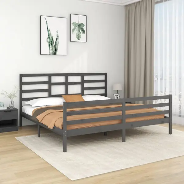 Gossi cadru de pat, gri, 200x200 cm, lemn masiv