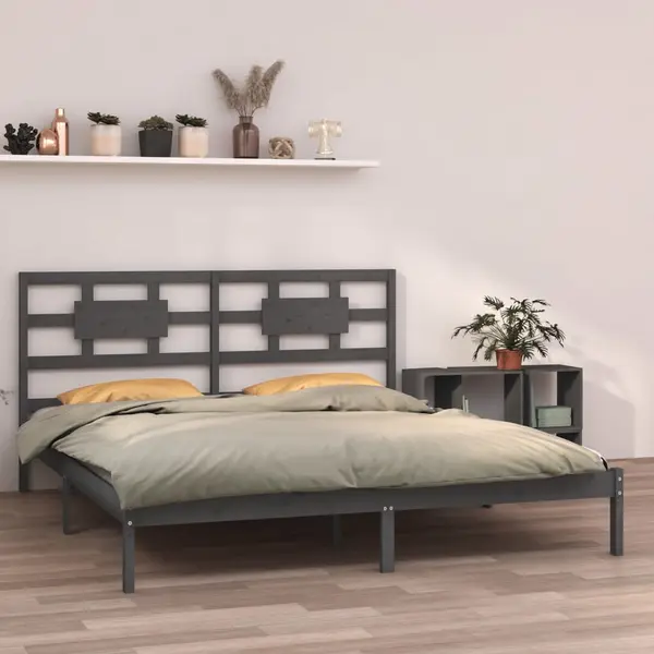 Gossi cadru de pat, gri, 200x200 cm, lemn masiv