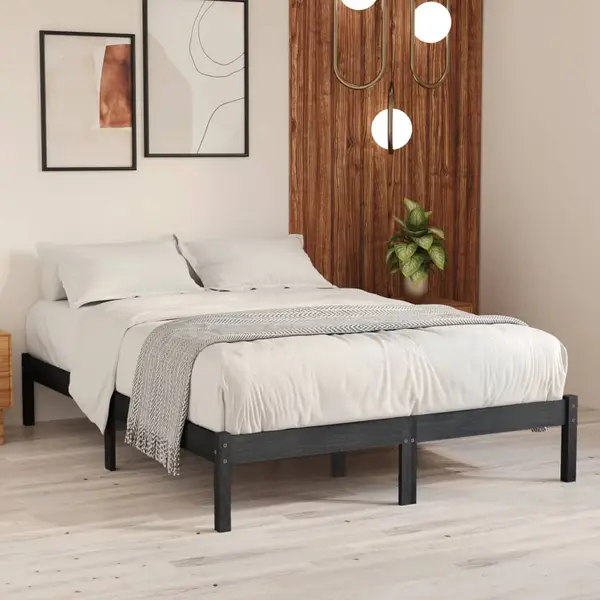 Gossi cadru de pat, gri, 200x200 cm, lemn masiv de pin