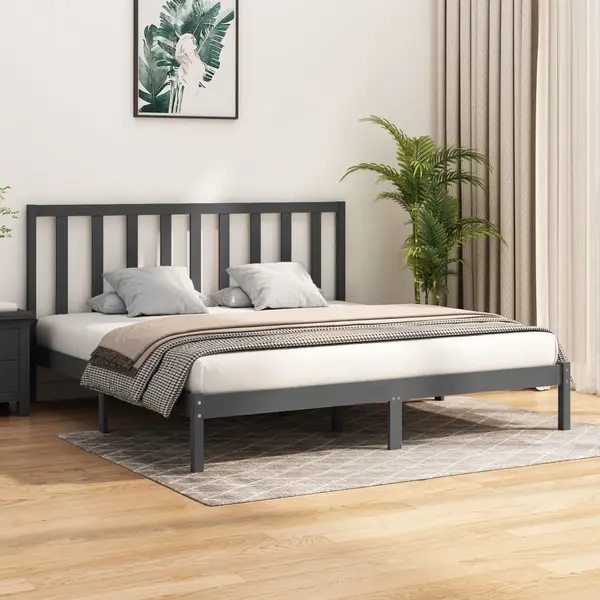 Gossi cadru de pat, gri, 200x200 cm, lemn masiv de pin