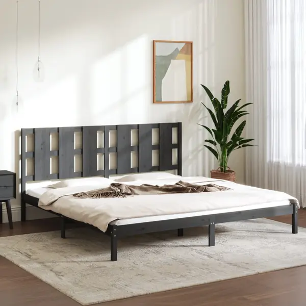 Gossi cadru de pat, gri, 200x200 cm, lemn masiv de pin