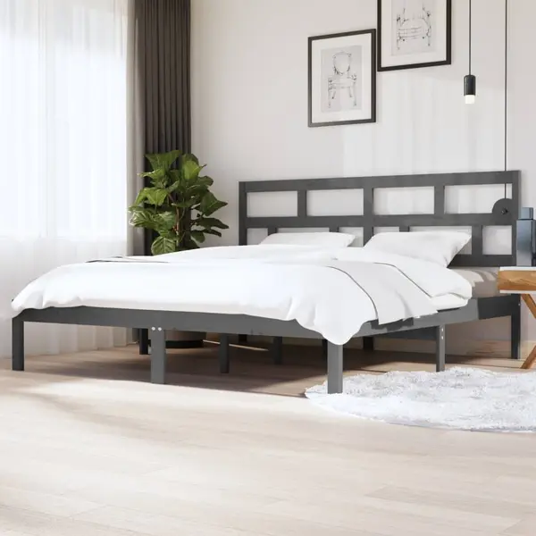 Gossi cadru de pat, gri, 200x200 cm, lemn masiv de pin
