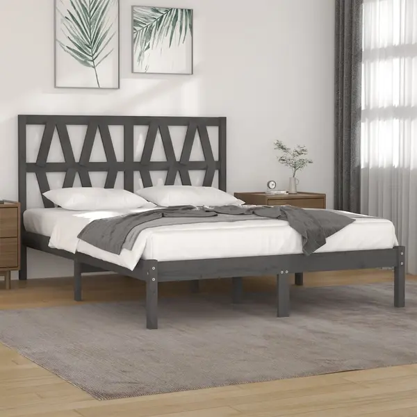 Gossi cadru de pat, gri, 200x200 cm, lemn masiv de pin