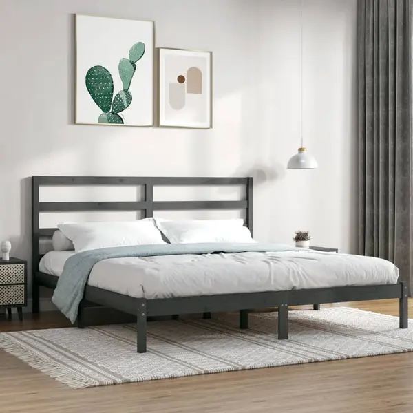 Gossi cadru de pat, gri, 200x200 cm, lemn masiv de pin