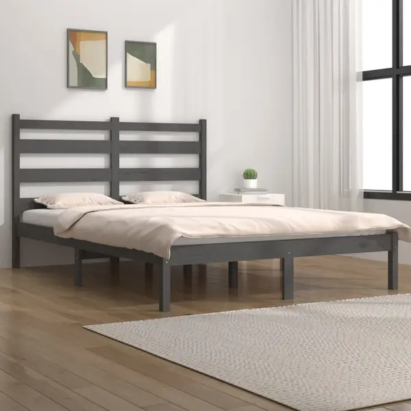 Gossi cadru de pat, gri, 200x200 cm, lemn masiv de pin