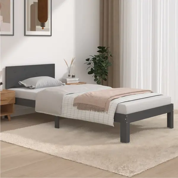 Gossi cadru de pat, gri, 90x200 cm, lemn masiv de pin