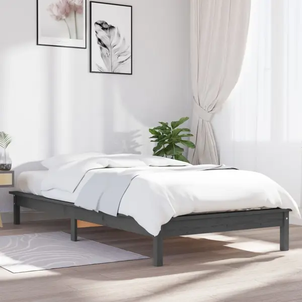Gossi cadru de pat, gri, 90x200 cm, lemn masiv de pin