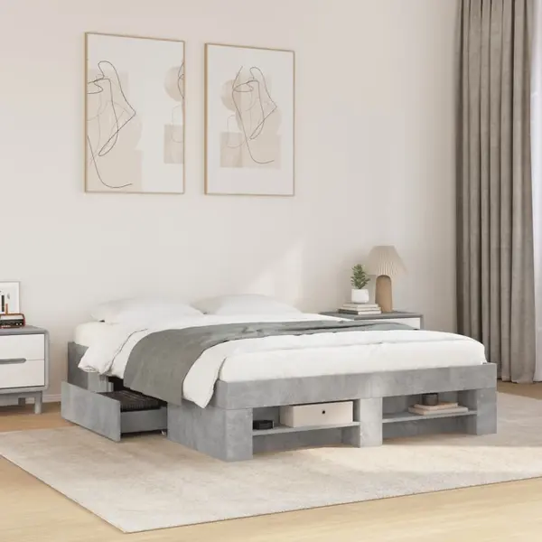 Gossi cadru de pat, gri beton, 120x200 cm, lemn prelucrat