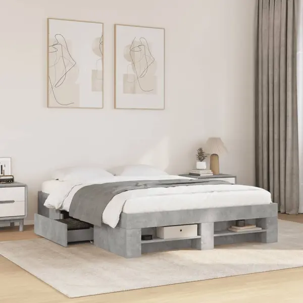 Gossi cadru de pat, gri beton, 135x190 cm, lemn prelucrat