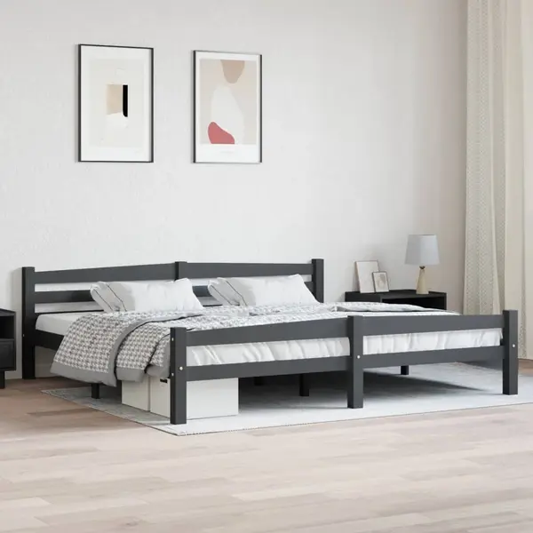 Gossi cadru de pat, gri inchis, 200x200 cm, lemn masiv de pin