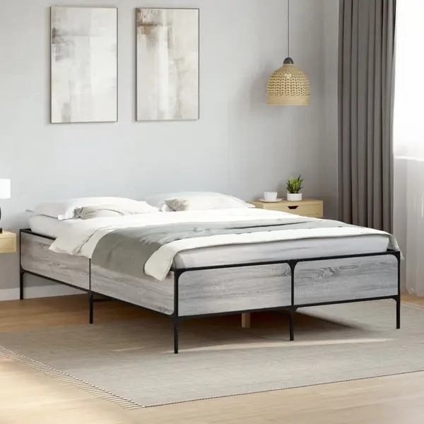 Gossi cadru de pat, gri sonoma, 120x190 cm, lemn prelucrat si metal