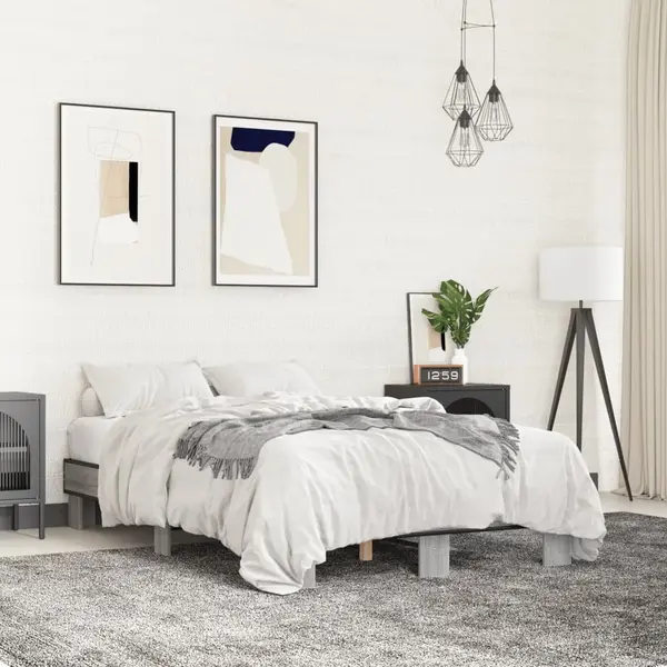 Gossi cadru de pat, gri sonoma, 120x200 cm, lemn prelucrat si metal