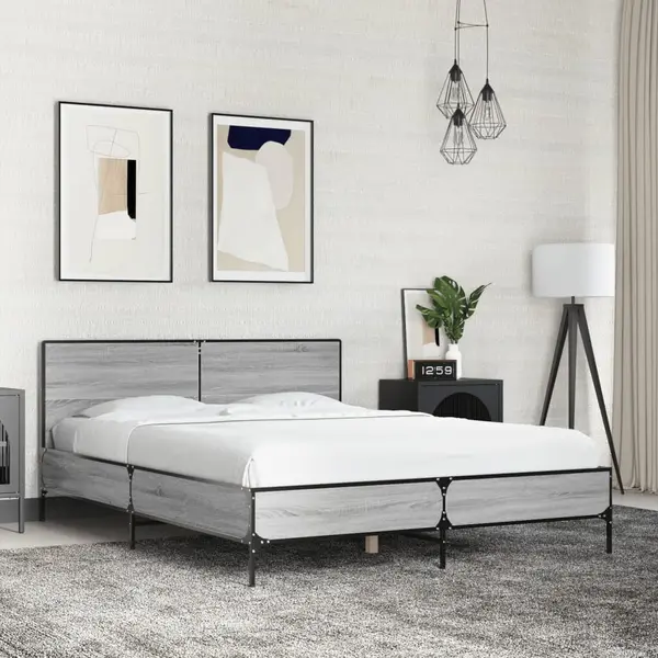 Gossi cadru de pat, gri sonoma, 120x200 cm, lemn prelucrat si metal