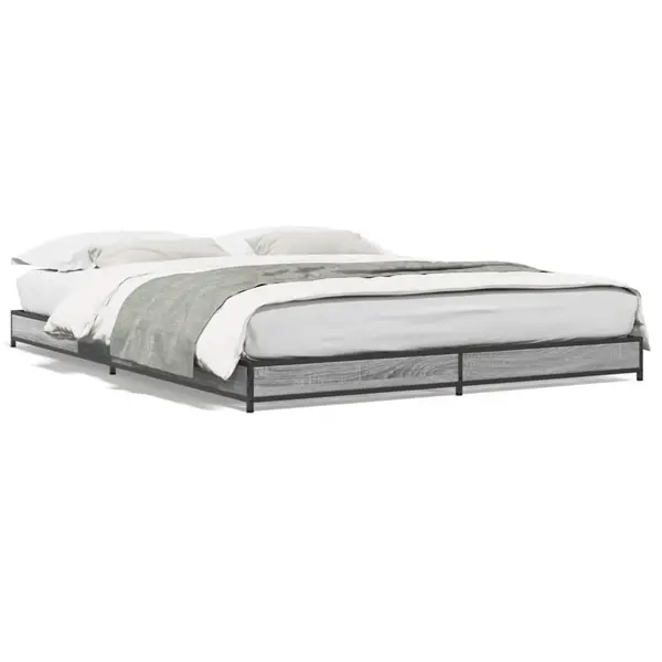 Gossi cadru de pat, gri sonoma, 120x200 cm, lemn prelucrat si metal
