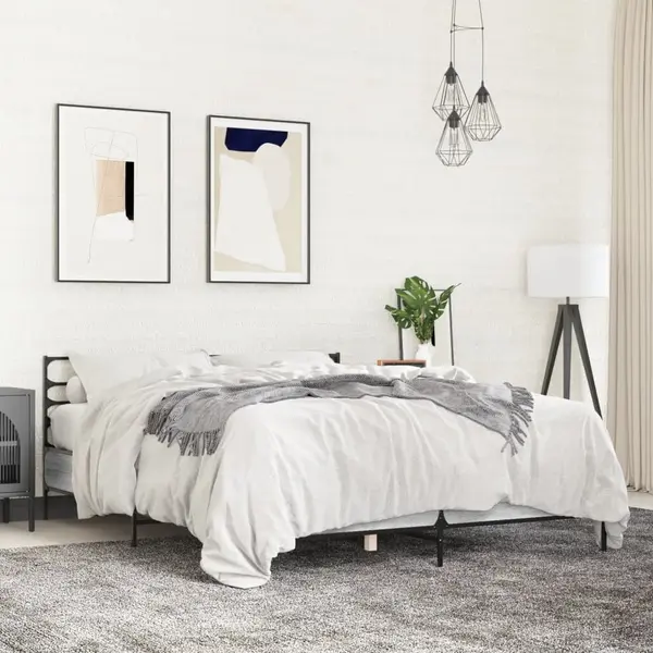 Gossi cadru de pat, gri sonoma, 140x190 cm, lemn prelucrat si metal