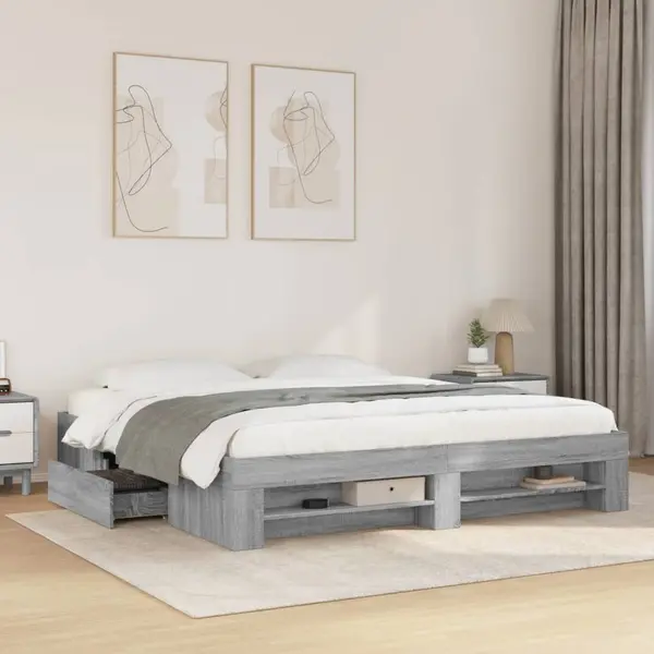 Gossi cadru de pat, gri sonoma, 180x200 cm, lemn prelucrat