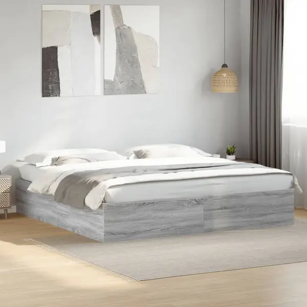 Gossi cadru de pat, gri sonoma, 200x200 cm, lemn prelucrat