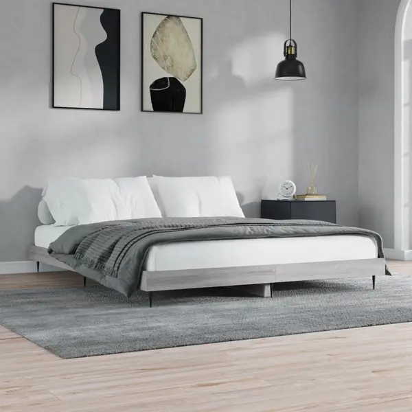 Gossi cadru de pat, gri sonoma, 200x200 cm, lemn prelucrat