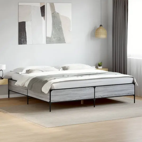 Gossi cadru de pat, gri sonoma, 200x200 cm, lemn prelucrat si metal