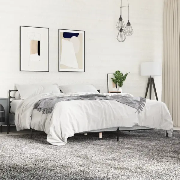 Gossi cadru de pat, gri sonoma, 200x200 cm, lemn prelucrat si metal