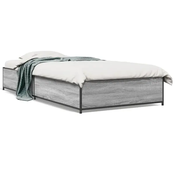 Gossi cadru de pat, gri sonoma, 75x190 cm, lemn prelucrat si metal