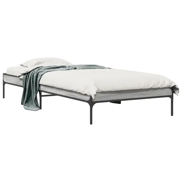 Gossi cadru de pat, gri sonoma, 75x190 cm, lemn prelucrat si metal