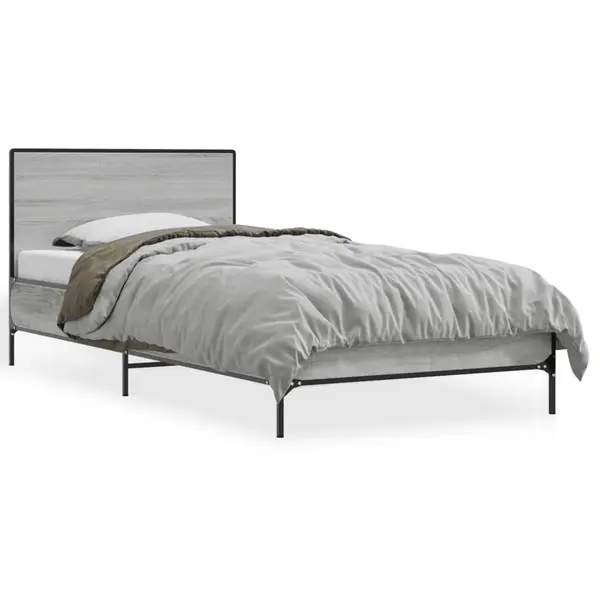 Gossi cadru de pat, gri sonoma, 75x190 cm, lemn prelucrat si metal