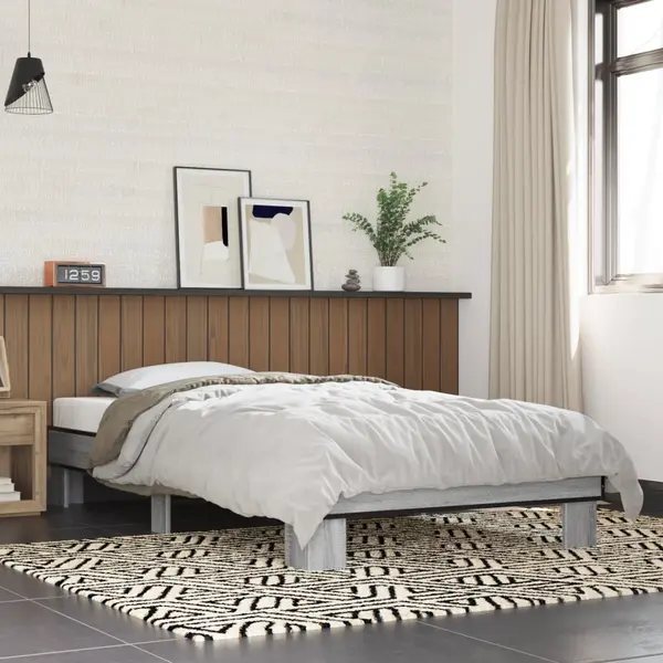 Gossi cadru de pat, gri sonoma, 90x200 cm, lemn prelucrat si metal