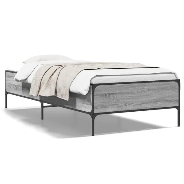 Gossi cadru de pat, gri sonoma, 90x200 cm, lemn prelucrat si metal