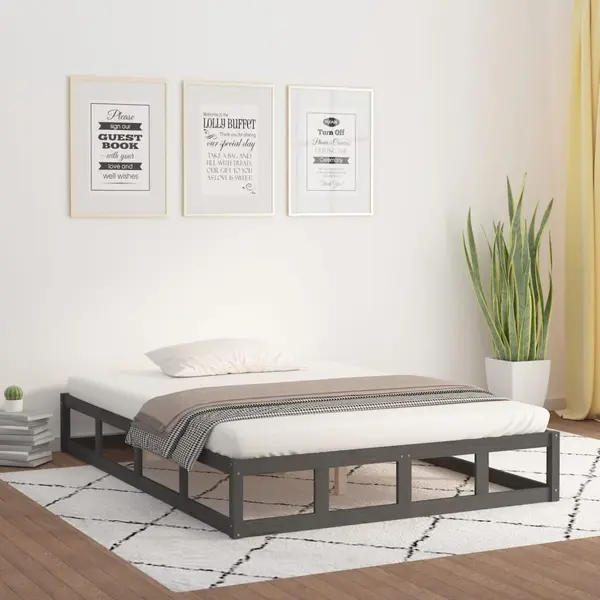 Gossi cadru de pat king size, 150x200 cm, gri, lemn masiv