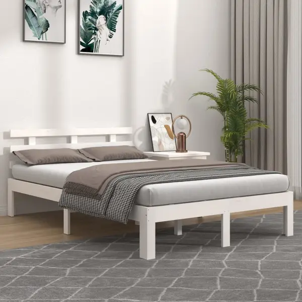 Gossi cadru de pat king size, alb, 150x200 cm, lemn masiv