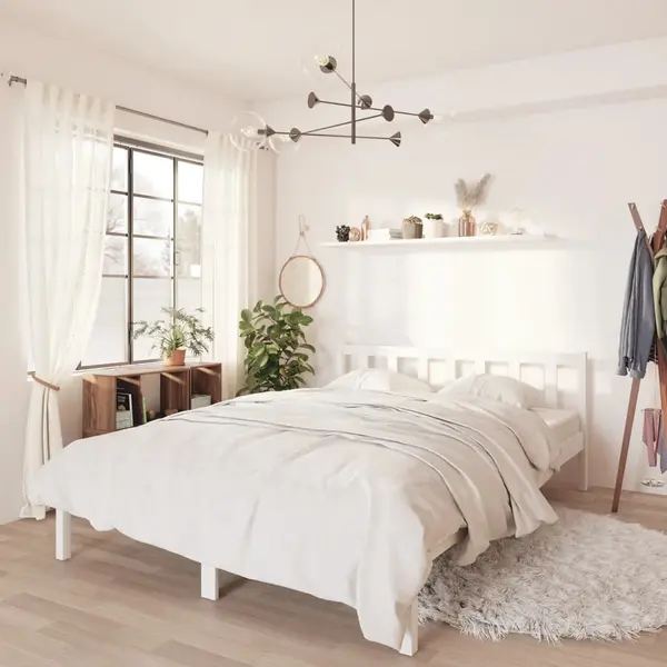 Gossi cadru de pat king size, alb, 150x200 cm, lemn masiv de pin