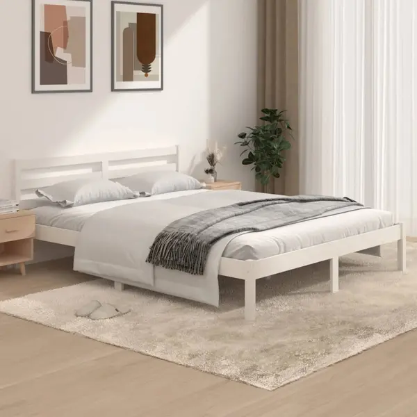 Gossi cadru de pat king size, alb, 150x200 cm, lemn masiv de pin