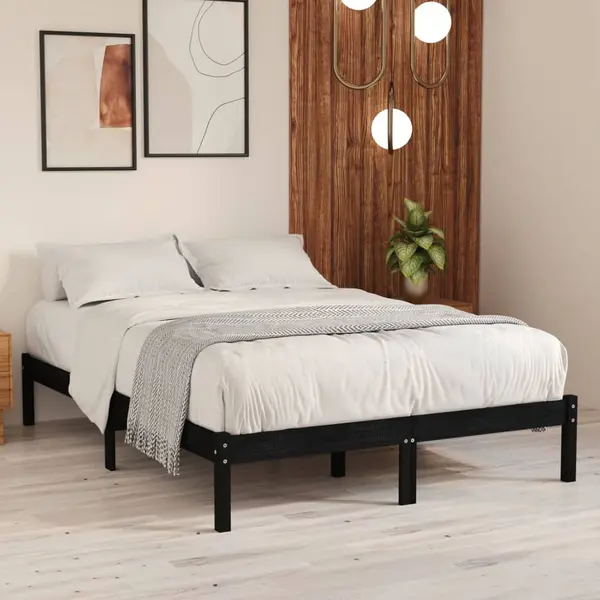 Gossi cadru de pat king size, negru, 150x200 cm, lemn masiv