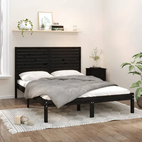 Gossi cadru de pat king size, negru, 150x200 cm, lemn masiv