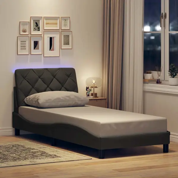 Gossi cadru de pat lumini led fara saltea gri inchis 90x190 cm textil