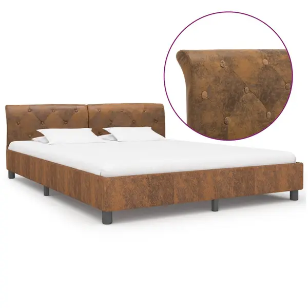 Gossi cadru de pat, maro, 160 x 200 cm, piele intoarsa ecologica