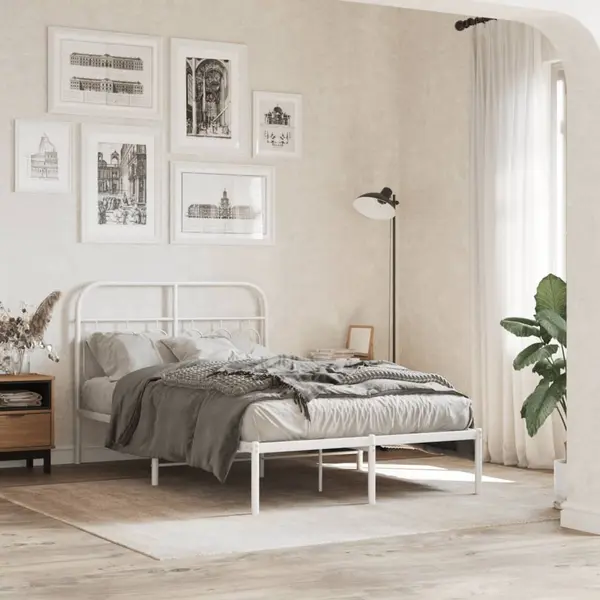 Gossi cadru de pat metalic cu tablie, alb, 120x190 cm