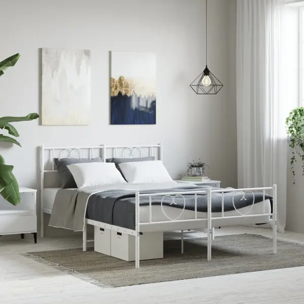 Gossi cadru de pat metalic cu tablie, alb, 120x190 cm