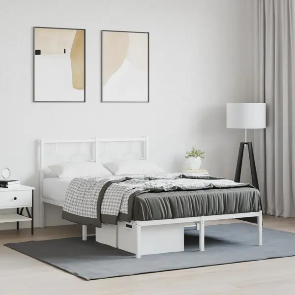 Gossi cadru de pat metalic cu tablie, alb, 120x190 cm