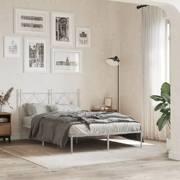 Gossi cadru de pat metalic cu tablie, alb, 120x190 cm