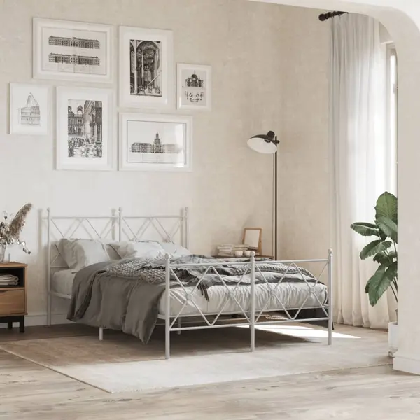 Gossi cadru de pat metalic cu tablie, alb, 120x200 cm