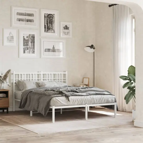 Gossi cadru de pat metalic cu tablie, alb, 120x200 cm