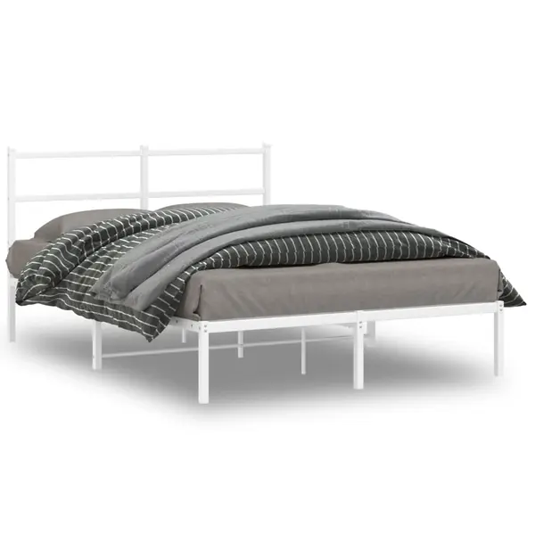 Gossi cadru de pat metalic cu tablie, alb, 135x190 cm